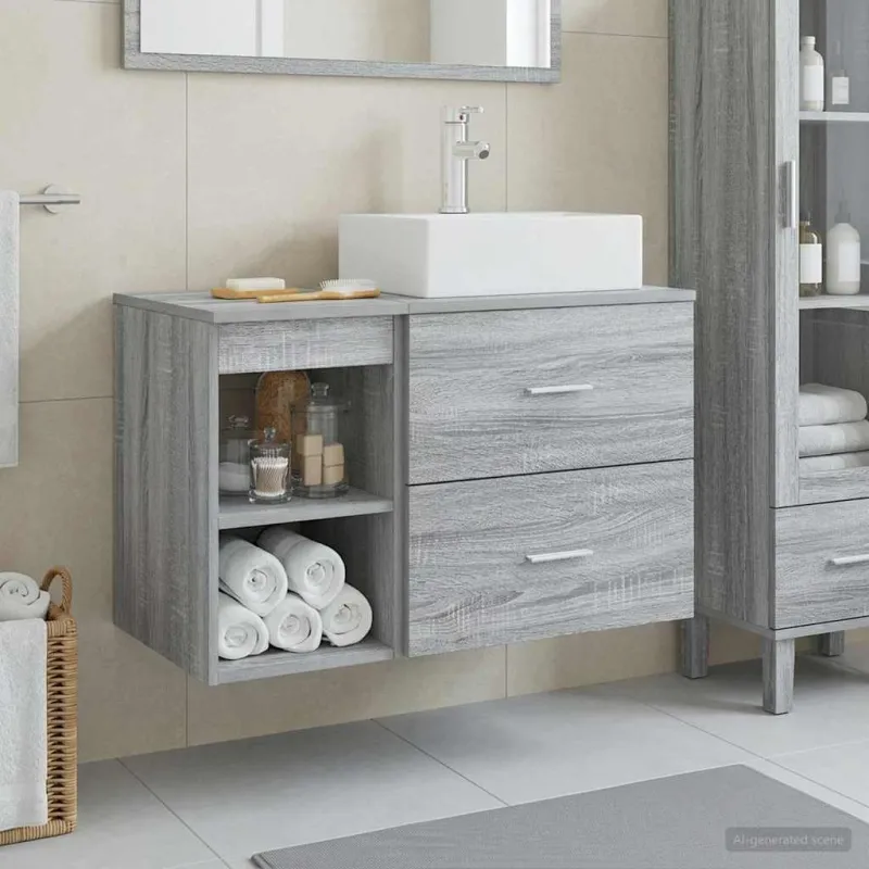 Vonios baldų rinkinys 2 pcs Pilka Sonoma Apdirbta mediena