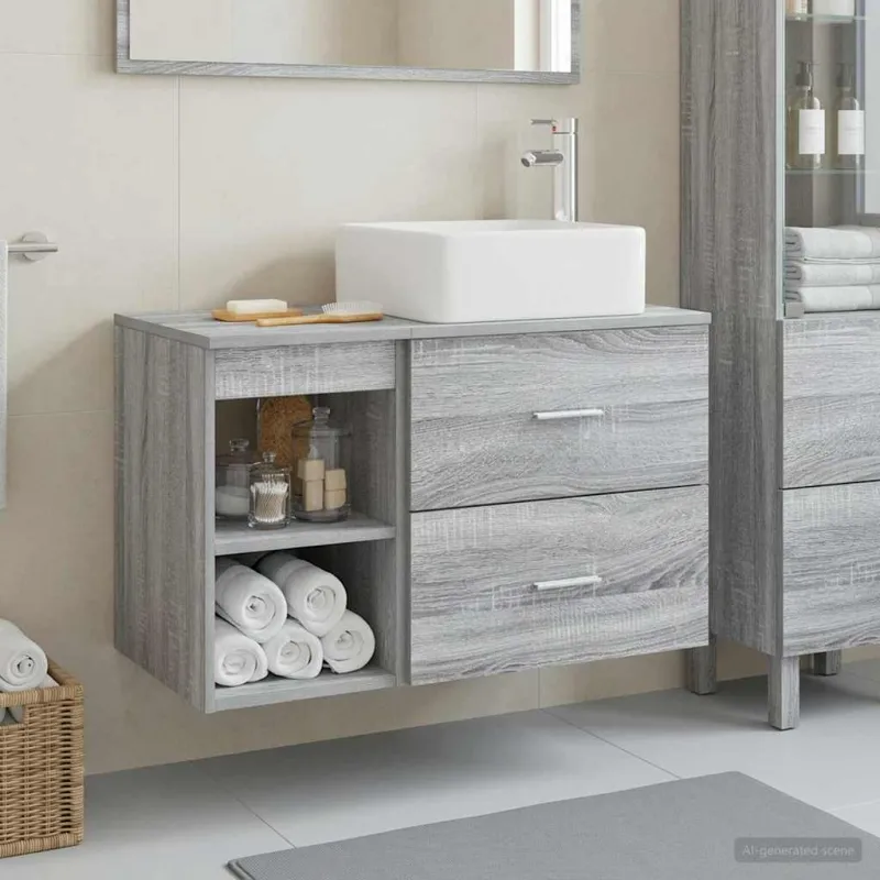 Vonios baldų rinkinys 2 pcs Pilka Sonoma Apdirbta mediena