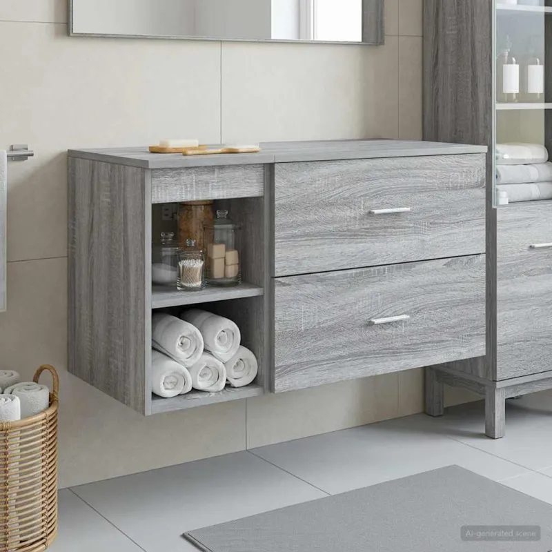 Vonios baldų rinkinys 2 pcs Pilka Sonoma Apdirbta mediena