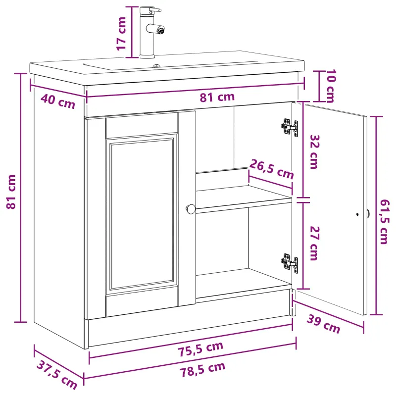 Vonios baldų rinkinys Sendintos medienos 78,5 x 37,5 x 81 cm