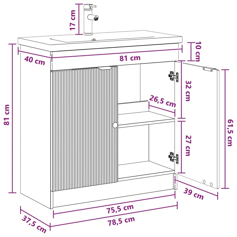 Vonios baldų rinkinys Juoda 78,5 x 37,5 x 81 cm