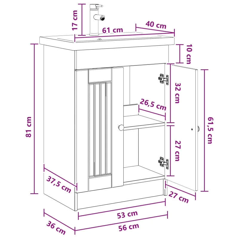 Vonios baldų rinkinys Betono pilka 56 x 37,5 x 81 cm