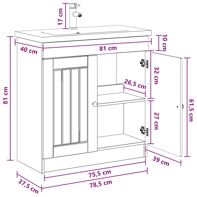 Vonios baldų rinkinys Itin blizgi balta 78,5 x 37,5 x 81 cm