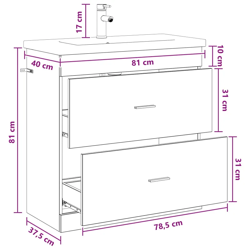 Vonios baldų rinkinys Sonoma ąžuolas 81 x 40 x 84,5 cm