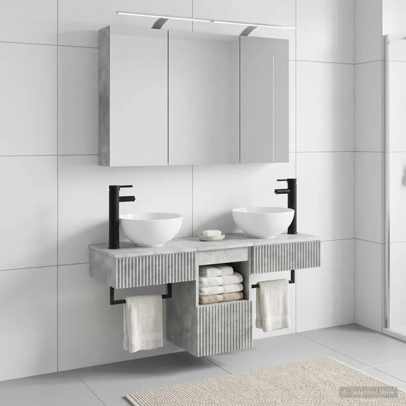 Vonios spintos komplektas 4 pcs Betono pilka 100 x 14,5 x 70 cm