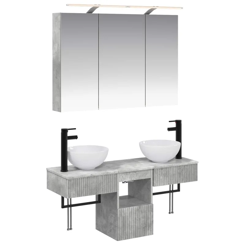 Vonios spintos komplektas 4 pcs Betono pilka 100 x 14,5 x 70 cm