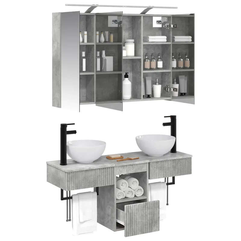 Vonios spintos komplektas 4 pcs Betono pilka 100 x 14,5 x 70 cm