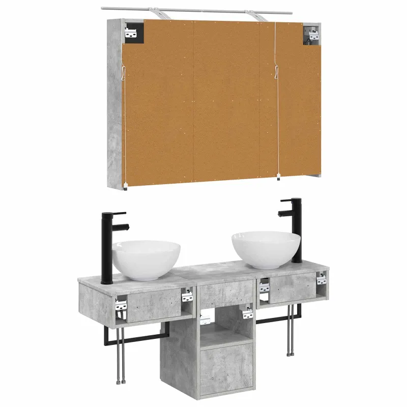 Vonios spintos komplektas 4 pcs Betono pilka 100 x 14,5 x 70 cm