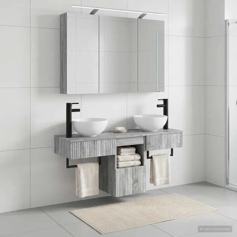 Vonios spintos komplektas 4 pcs Pilka Sonoma 100 x 14,5 x 70 cm