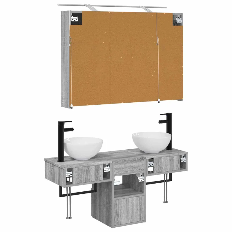 Vonios spintos komplektas 4 pcs Pilka Sonoma 100 x 14,5 x 70 cm