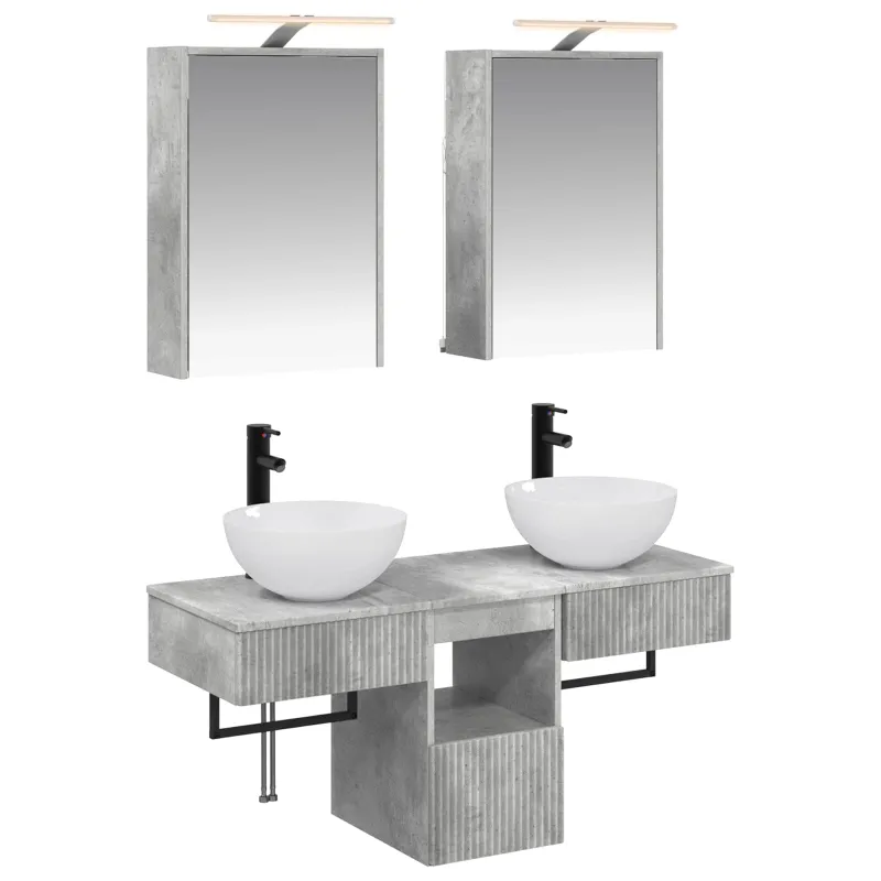 Vonios spintos komplektas 5 pcs Betono pilka 43 x 16 x 62,5 cm