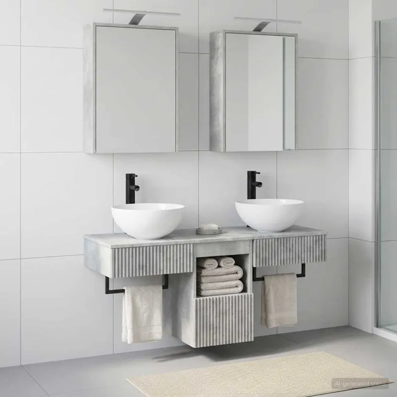 Vonios spintos komplektas 5 pcs Betono pilka 43 x 16 x 62,5 cm
