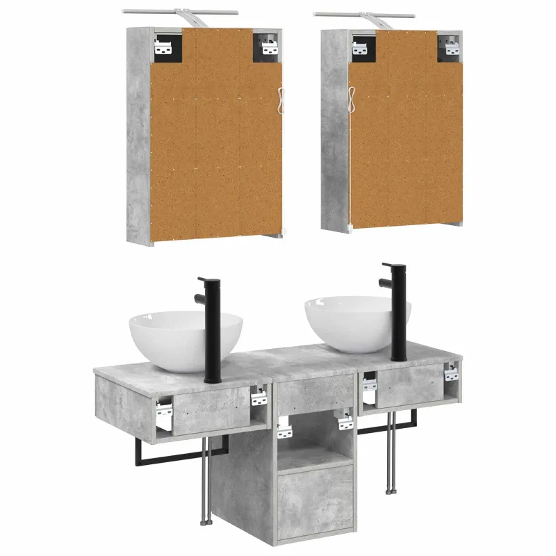 Vonios spintos komplektas 5 pcs Betono pilka 43 x 16 x 62,5 cm