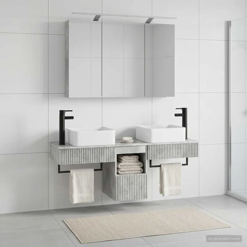 Vonios spintos komplektas 4 pcs Betono pilka 100 x 14,5 x 70 cm