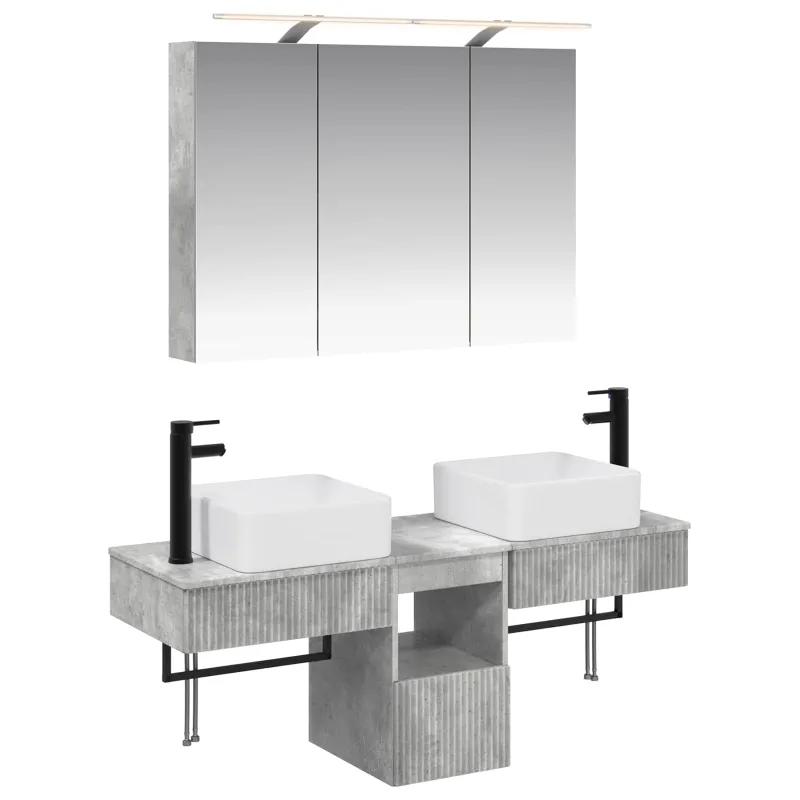 Vonios spintos komplektas 4 pcs Betono pilka 100 x 14,5 x 70 cm