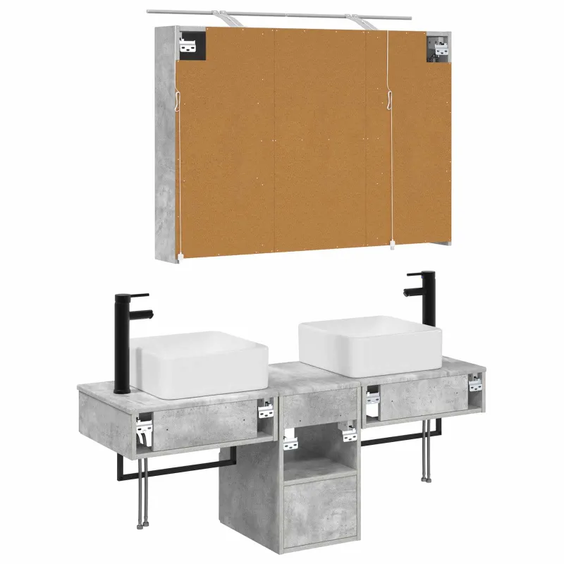 Vonios spintos komplektas 4 pcs Betono pilka 100 x 14,5 x 70 cm