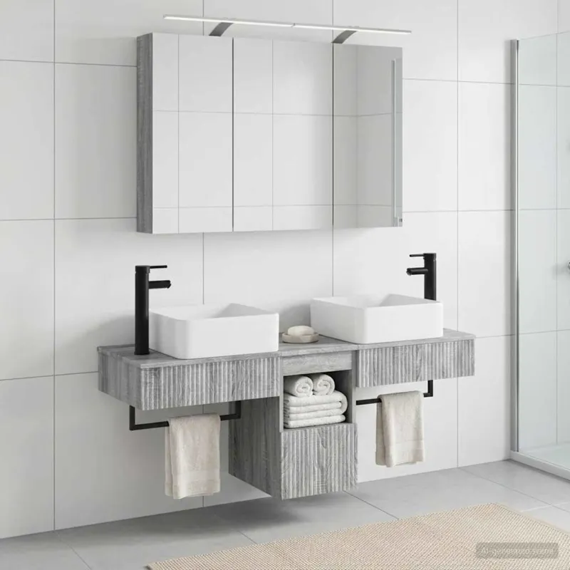 Vonios spintos komplektas 4 pcs Pilka Sonoma 100 x 14,5 x 70 cm