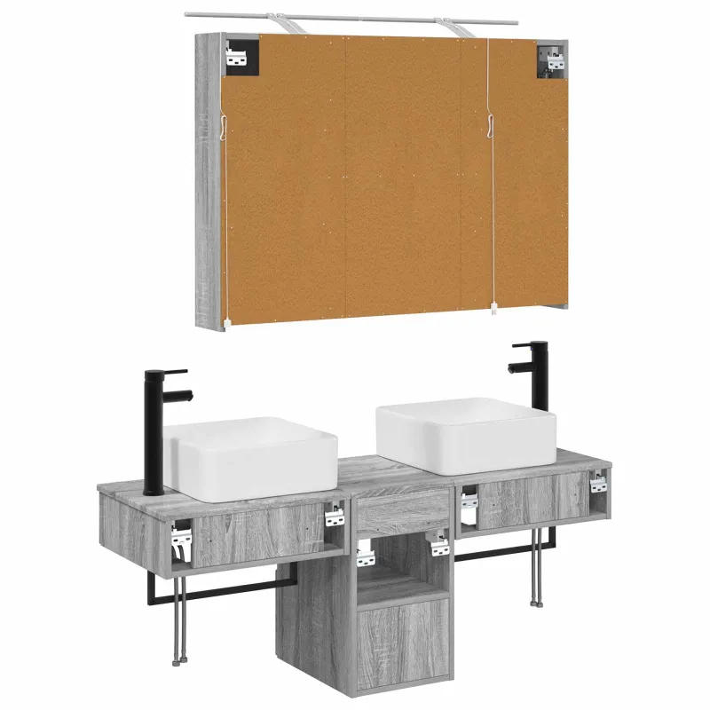 Vonios spintos komplektas 4 pcs Pilka Sonoma 100 x 14,5 x 70 cm