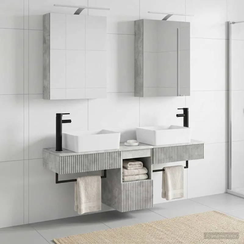 Vonios spintos komplektas 5 pcs Betono pilka 50 x 14,5 x 70 cm
