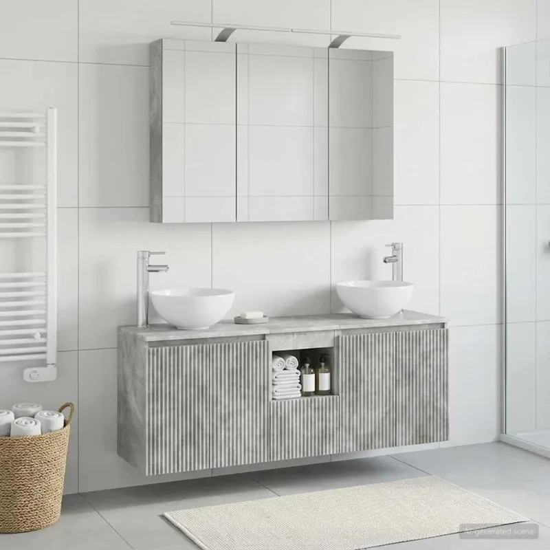 Vonios spintos komplektas 4 pcs Betono pilka 100 x 14,5 x 70 cm