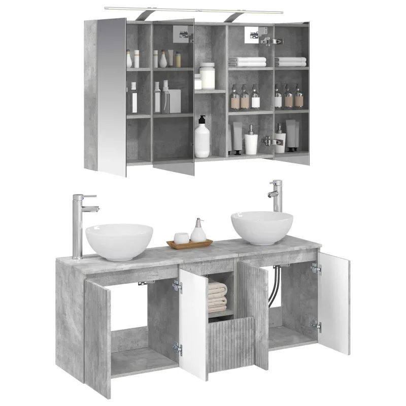 Vonios spintos komplektas 4 pcs Betono pilka 100 x 14,5 x 70 cm