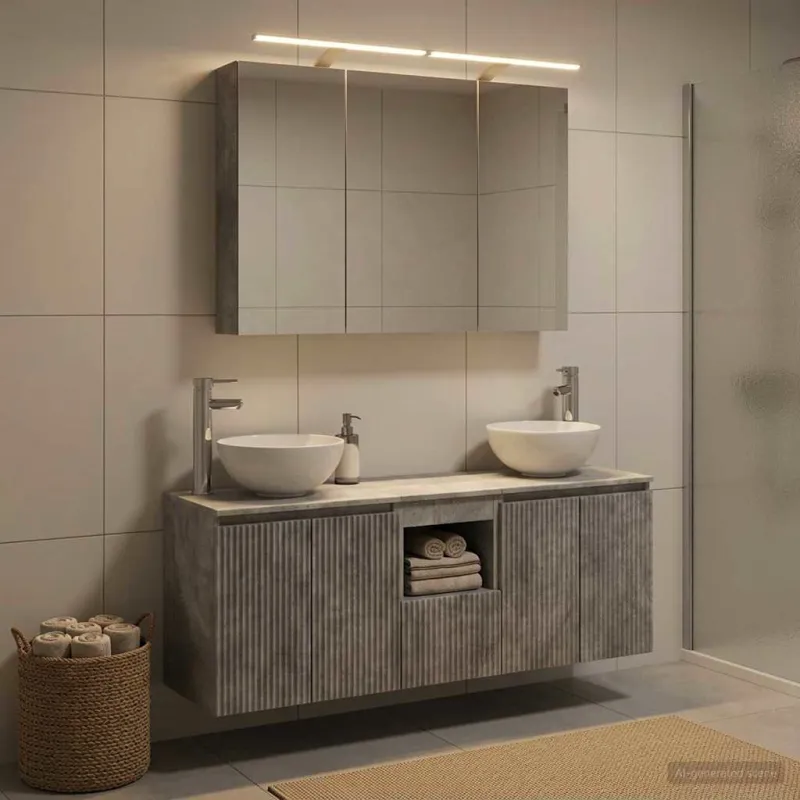 Vonios spintos komplektas 4 pcs Betono pilka 100 x 14,5 x 70 cm
