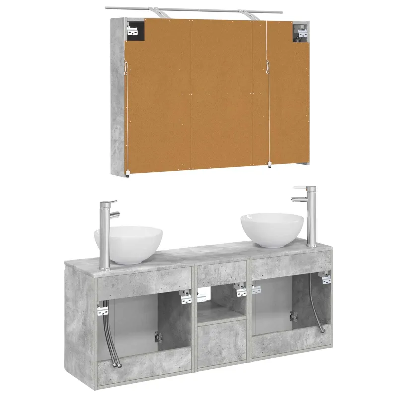 Vonios spintos komplektas 4 pcs Betono pilka 100 x 14,5 x 70 cm