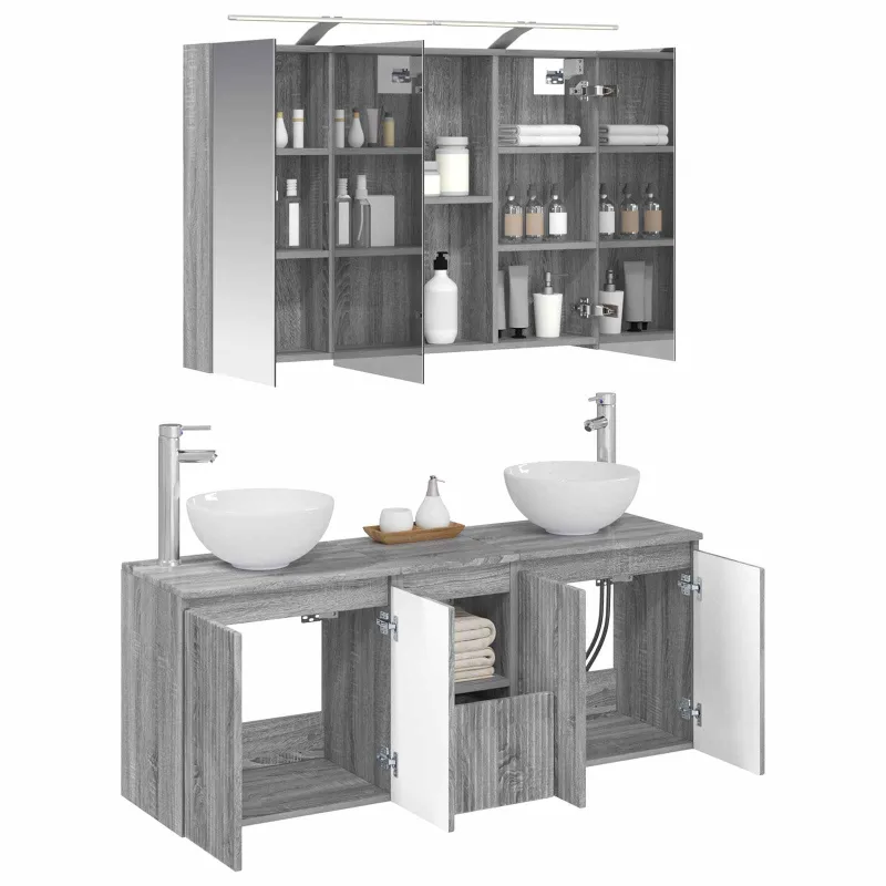 Vonios spintos komplektas 4 pcs Pilka Sonoma 100 x 14,5 x 70 cm