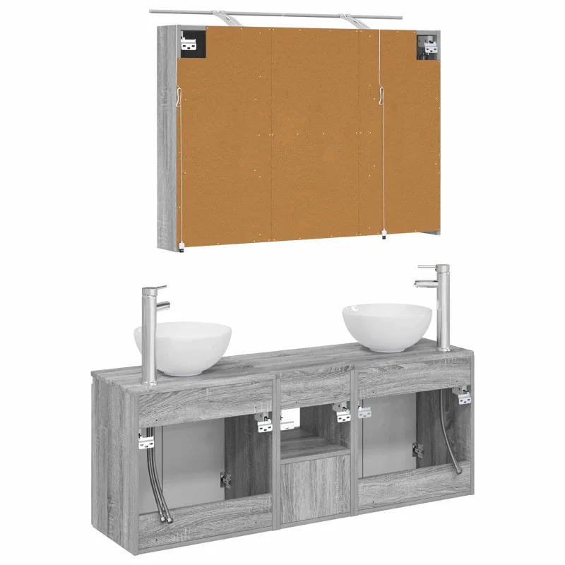 Vonios spintos komplektas 4 pcs Pilka Sonoma 100 x 14,5 x 70 cm