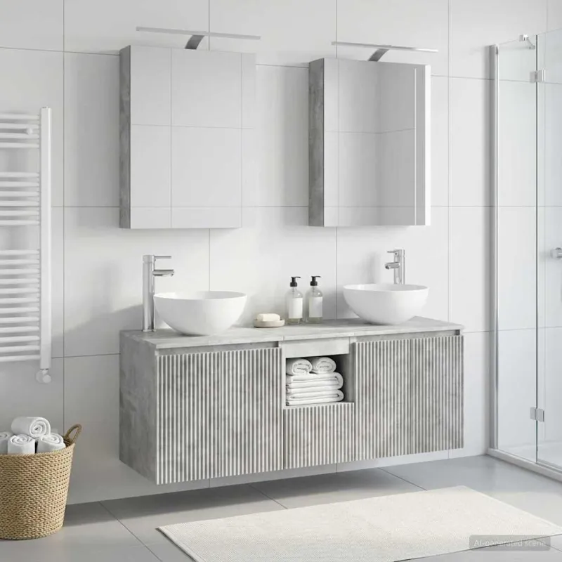 Vonios spintos komplektas 5 pcs Betono pilka 50 x 14,5 x 70 cm