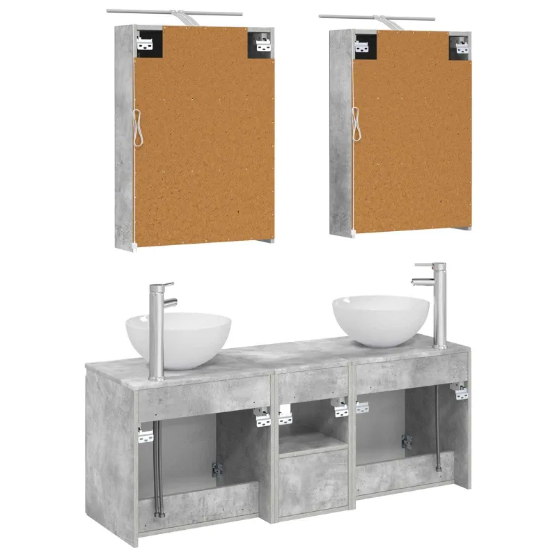 Vonios spintos komplektas 5 pcs Betono pilka 50 x 14,5 x 70 cm