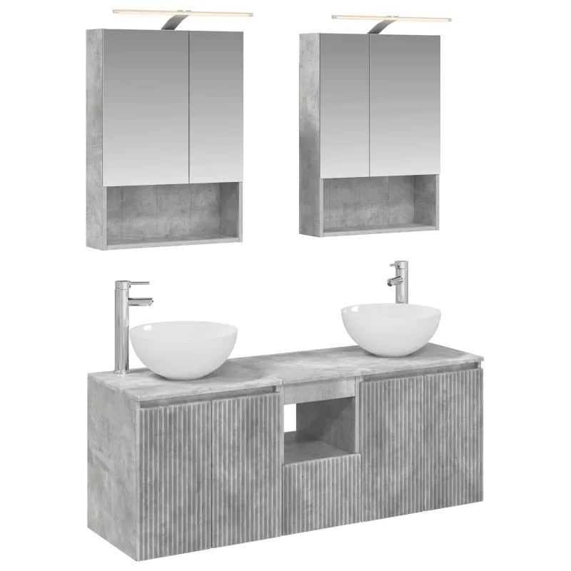 Vonios spintos komplektas 5 pcs Betono pilka 50 x 14,5 x 70 cm