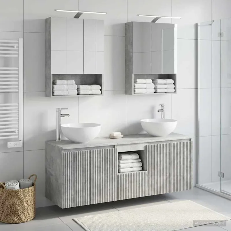 Vonios spintos komplektas 5 pcs Betono pilka 50 x 14,5 x 70 cm