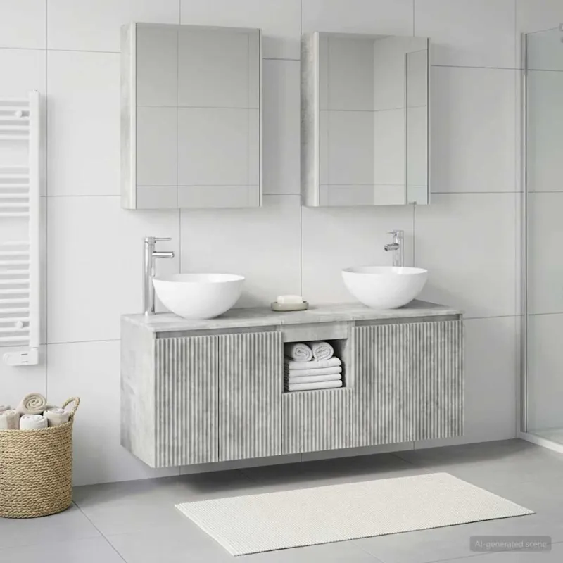 Vonios spintos komplektas 5 pcs Betono pilka 53 x 15,5 x 70 cm