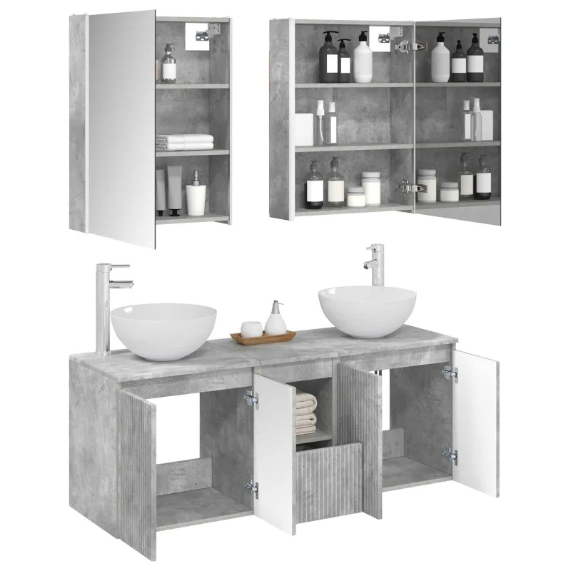 Vonios spintos komplektas 5 pcs Betono pilka 53 x 15,5 x 70 cm