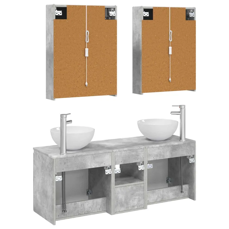 Vonios spintos komplektas 5 pcs Betono pilka 53 x 15,5 x 70 cm