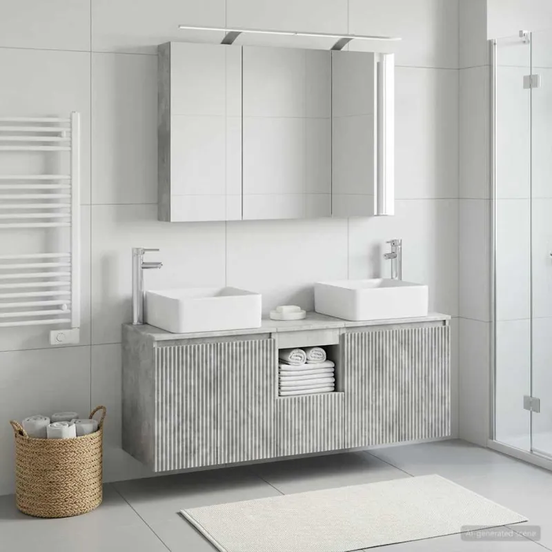 Vonios spintos komplektas 4 pcs Betono pilka 100 x 14,5 x 70 cm