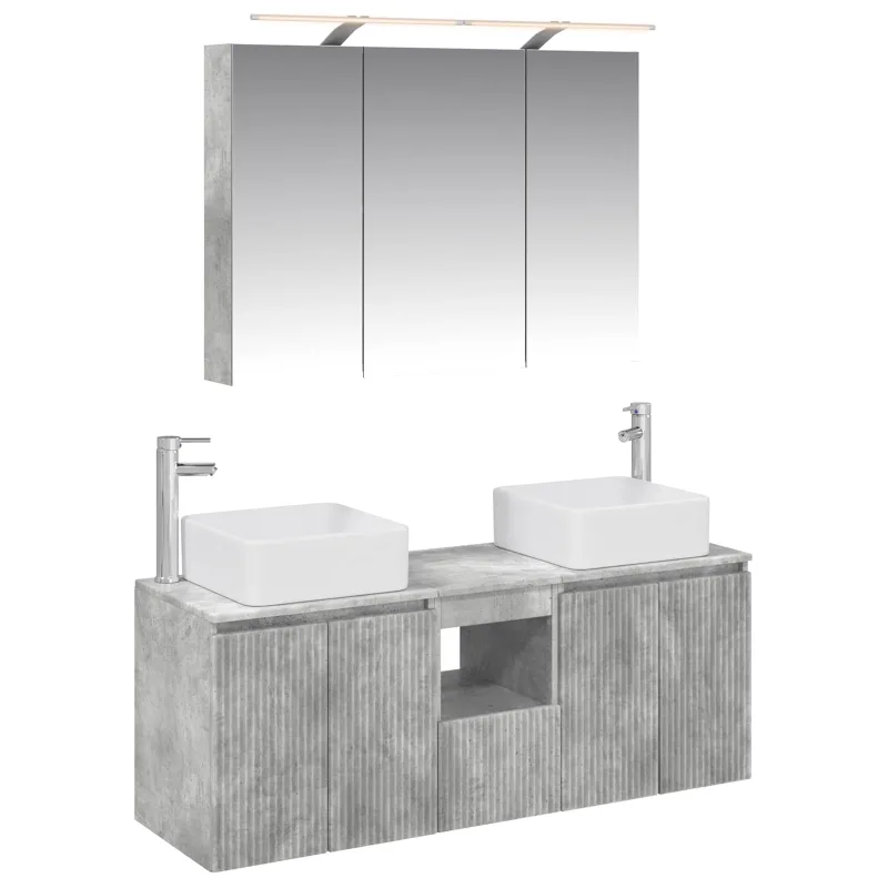 Vonios spintos komplektas 4 pcs Betono pilka 100 x 14,5 x 70 cm