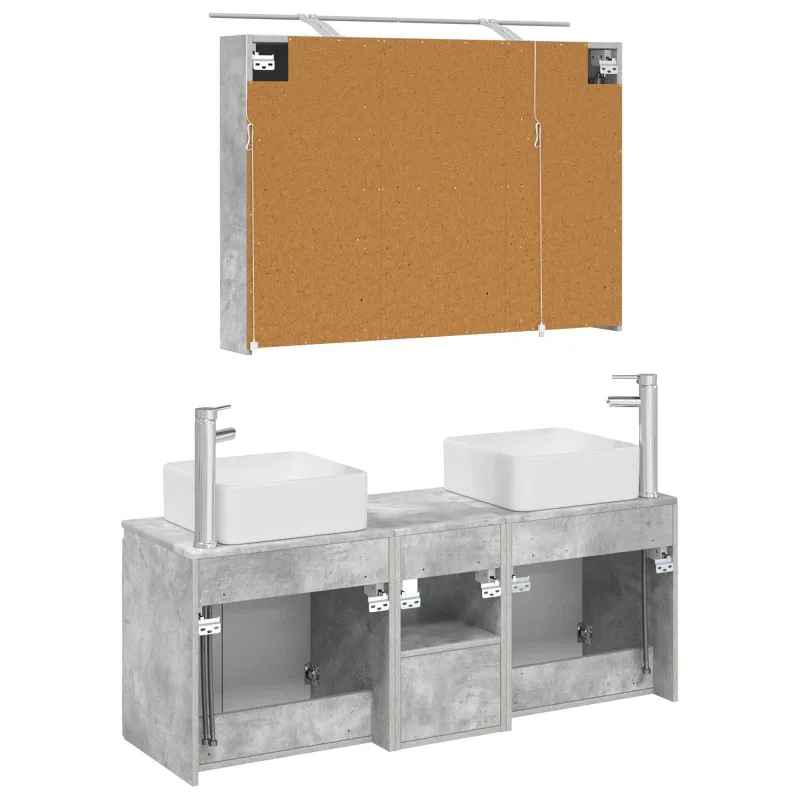 Vonios spintos komplektas 4 pcs Betono pilka 100 x 14,5 x 70 cm