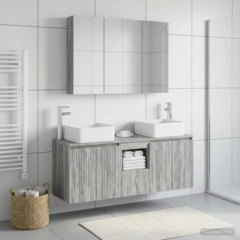 Vonios spintos komplektas 4 pcs Pilka Sonoma 100 x 14,5 x 70 cm