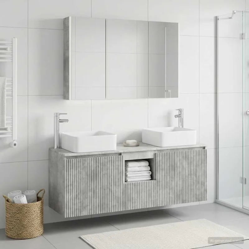Vonios spintos komplektas 4 pcs Betono pilka Apdirbta mediena