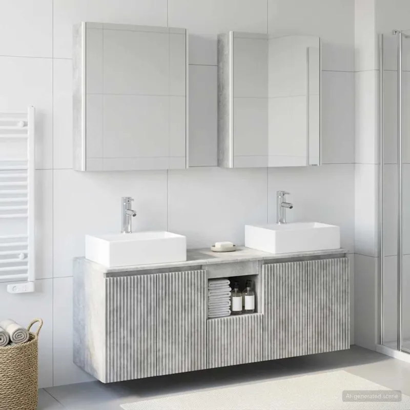 Vonios spintos komplektas 5 pcs Betono pilka Apdirbta mediena