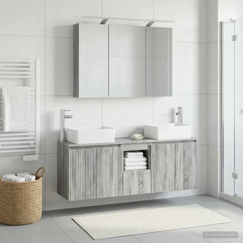 Vonios spintos komplektas 4 pcs Pilka Sonoma Apdirbta mediena