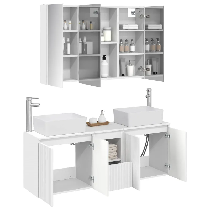 Vonios spintos komplektas 4 pcs Balta Apdirbta mediena