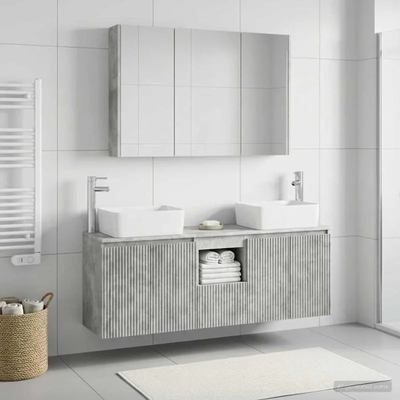 Vonios spintos komplektas 4 pcs Betono pilka Apdirbta mediena