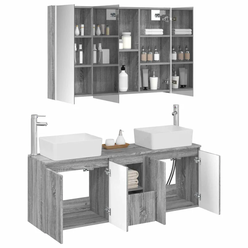 Vonios spintos komplektas 4 pcs Pilka Sonoma Apdirbta mediena