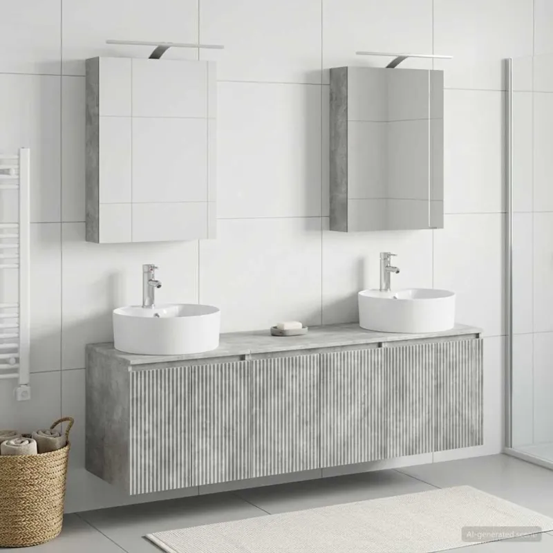 Vonios spintos komplektas 5 pcs Betono pilka Apdirbta mediena