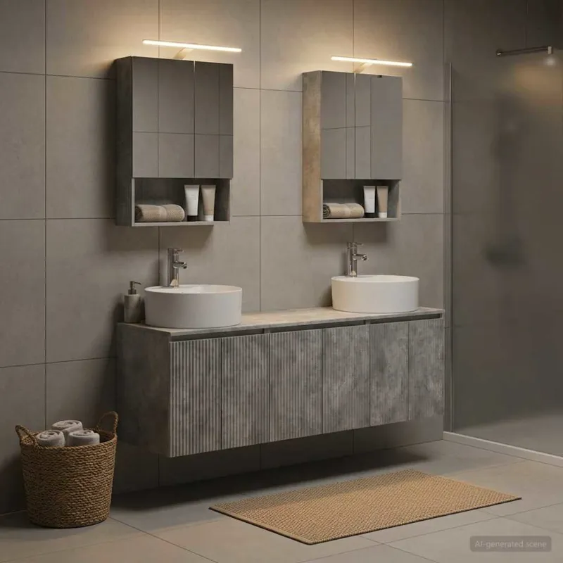 Vonios spintos komplektas 5 pcs Betono pilka Apdirbta mediena