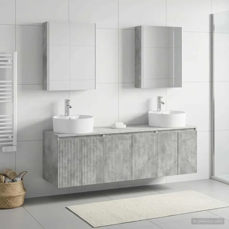 Vonios spintos komplektas 5 pcs Betono pilka Apdirbta mediena