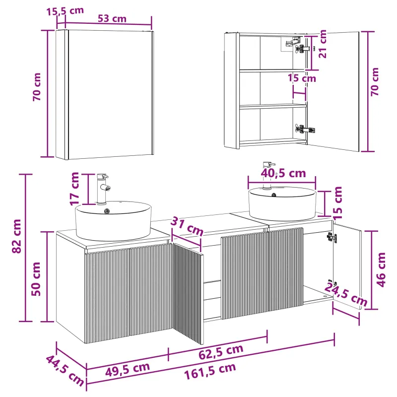 Vonios spintos komplektas 5 pcs Sendintos medienos